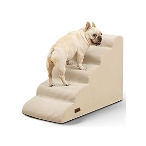 Gardner Pet Dog Stairs for Small Dogs 22.8" H, 5-Step Beige Curved Pet Stairs, Dog Steps for High Bed, Couch (24-30 in) with Durable Non-Slip Waterproof Fabric Cover and CertiPUR-US Certified Foam