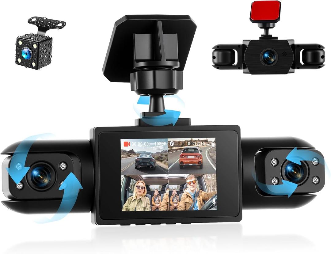360 4 Channel 1080P Dash Cam Front and Rear Inside Left Right, 2 IPS Dash for Cars, Built-in Loop Recording & G-Sensor, 24/7 Recording Parking,Motion Detection,Night Vision,Reversing Help (No WiFi)