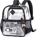 Clear Backpack for Stadium Events Approved 12612, Thick TPU Mini Clear Bag with Front Pocket for Concert Sport Events Work Travel, Black Transparent