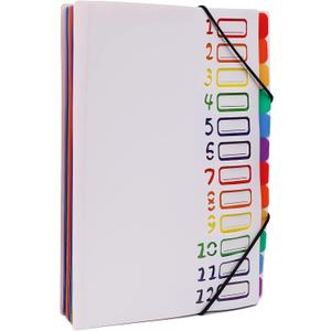 Rainbow Tab Expanding File Folder - 24 Pockets, Durable A4 Letter Size Organizer, Water-Resistant Plastic Dividers, Home/Office/School Document Holder (White