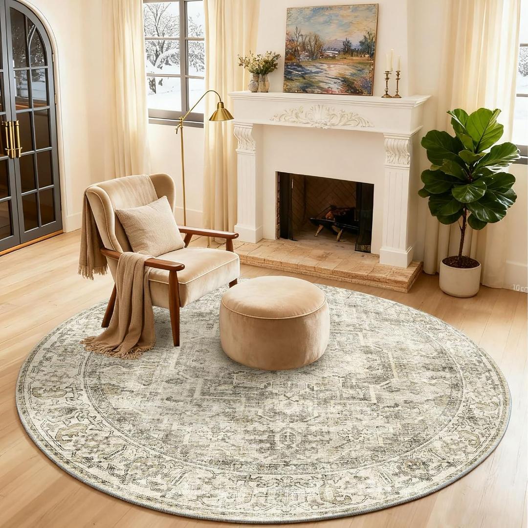 4x4 Round Bedroom Rug Washable: Living Room Rug Stain Resistant Non Slip Low Pile Soft Small Area Rug for Bedroom Entryway Kitchen Living Room Bedside Office Dorm Kids Room Entrance