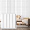 Nuanchu 32 Pcs 3D Slat Wall Panels 12 x 12 Inch PVC Fluted Textured Panel Cuttable Glue up Wall Art Decorative Tiles for Ceiling Studio Bathroom Interior TV Background (White)