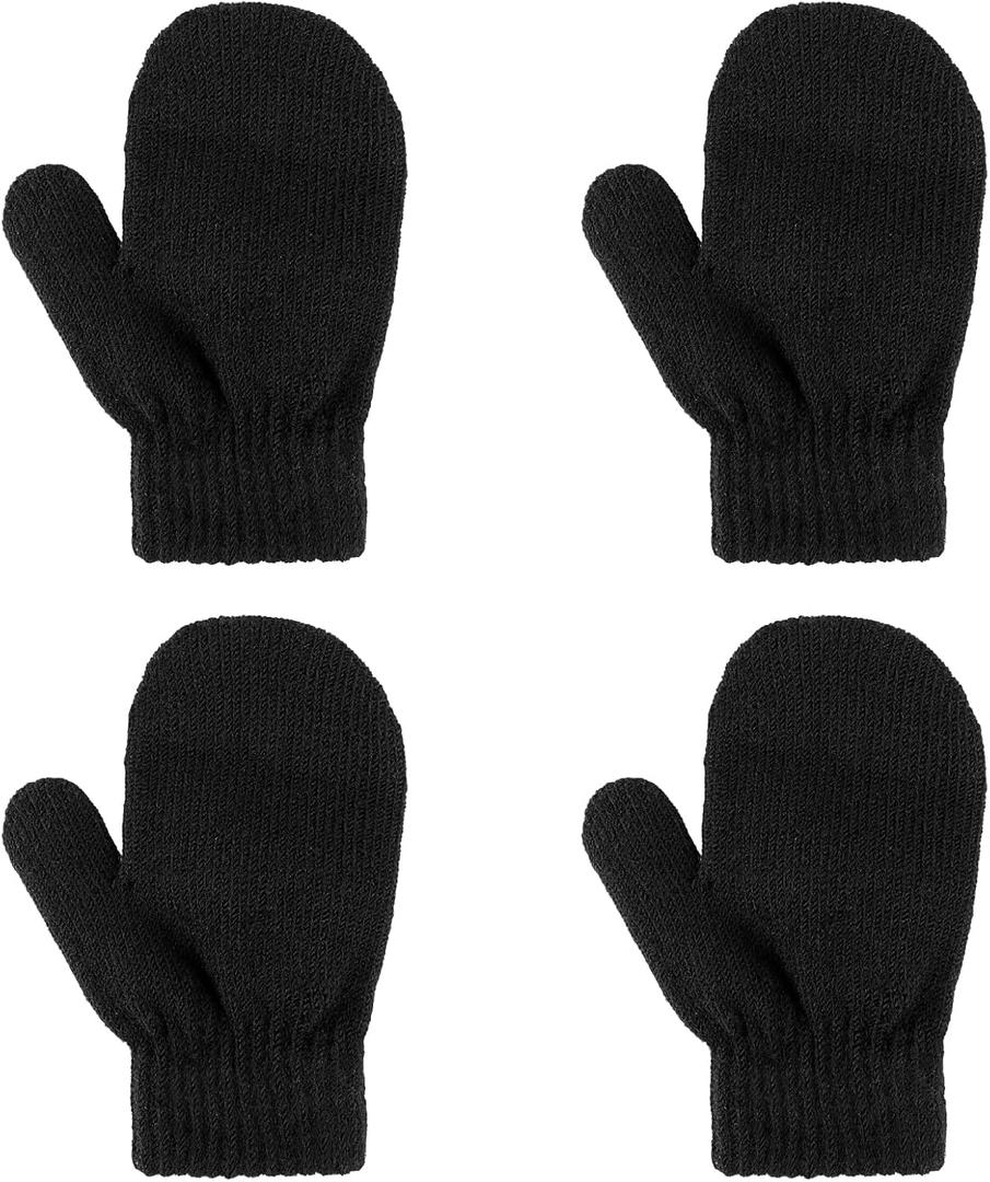 WLLHYF 2 Pair Baby Mittens Black Winter Warm Elastic No Scratch Soft Gloves Breathable Toddler Mittens for Boys Girls Kids (Black)