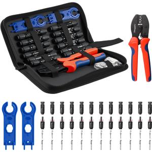 BougeRV Solar Crimper Tool Kit - Crimper, 12 Pairs Connectors, 2 Spanner Wrench for 14-10 AWG Solar Panel Cable Wire Crimping PV Assembly and Installation BougeRV Solar Crimper Tool Kit - Crimper, 12 Pairs Connectors, 2 Spanner Wrench for 14-10 AWG Solar Panel Cable Wire Crimping PV Assembly and Installation