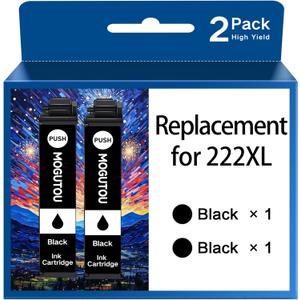 Remanufactured for 222XL Ink Cartridges for Epson Printer Replacement for Epson 222XL Ink Cartridges Combo Pack for 222XL black High Capacity for Expression Home XP-5200 Workforce WF-2960 (2 Pack)