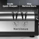 Narcissus Knife Sharpener, Professional 2 Stage Electric Knife Sharpener for Quick Sharpening & Polishing, with Scissors Sharpener and Metal Dust Collection Box, Stainless Steel, Silver