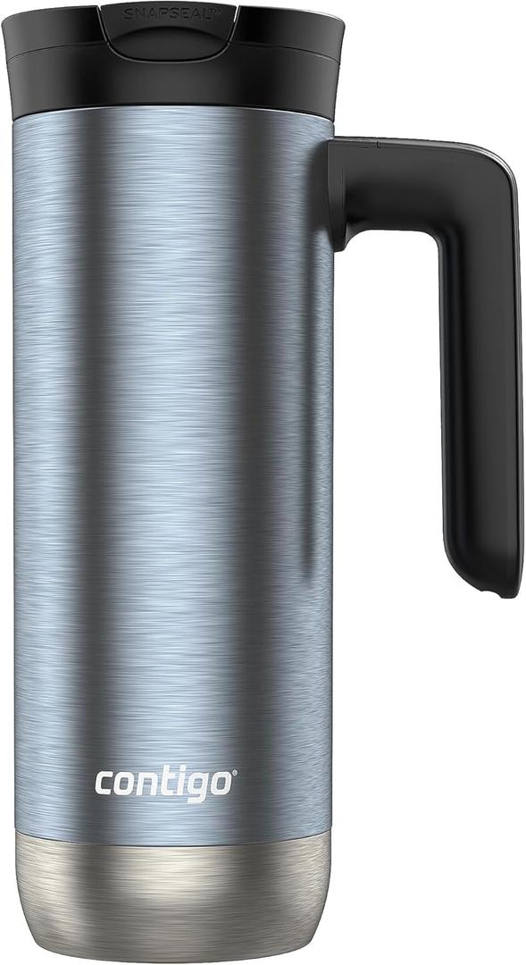 Contigo Superior 2.0 Stainless Steel Travel Mug with Handle Leak-Proof Lid Double-Wall Insulation for Hot & Cold Beverages, 20oz, Dark Ice, Ideal for Commuting and Travel