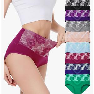 HAVVIS Women's Briefs Underwear Cotton High Waist Tummy Control Panties Rose Jacquard Ladies Panty Multipack L
