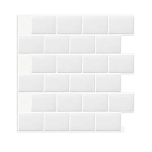 Art3d 6-Sheet Peel and Stick Backsplash Tile for Kitchen, Textured Self-Adhesive Subway Wall Tile for Kitchen Bathroom Laundry Room, Enhanced Backing Adhesion & Thicker Design - 12"x12" White