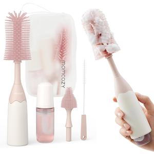 Momcozy Bottle Brush Kit with Push-Press Foam Design - Newborn Essentials Gift, Portable Cleaning Tool for Home & Travel, Baby Bottle Cleaner Brush for Breast Pumps & Nipples, Pink
