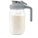 Breast Milk Pitcher Jug - 32 oz Glass Mason Jar Airtight Pitcher with Pour Spout Handle for Breastmilk, Iced Tea, Ice Drinks Storage Container, Gray