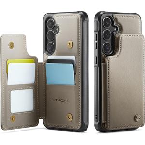 Vinich for Samsung Galaxy S24 FE Wallet Case with Card Holder, RFID Blocking Credit Slots Kickstand Shockproof Phone Cover Fit for Galaxy S24 FE 6.7" Gray