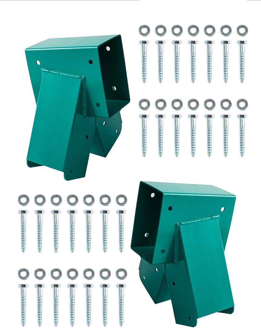 Swing Set Brackets - Heavy Duty Steel Kit, 2 DIY Wooden Swing Hardware Bracket, Playground Equipment Parts, with Mounting Accessories, for Outdoor Play, Green