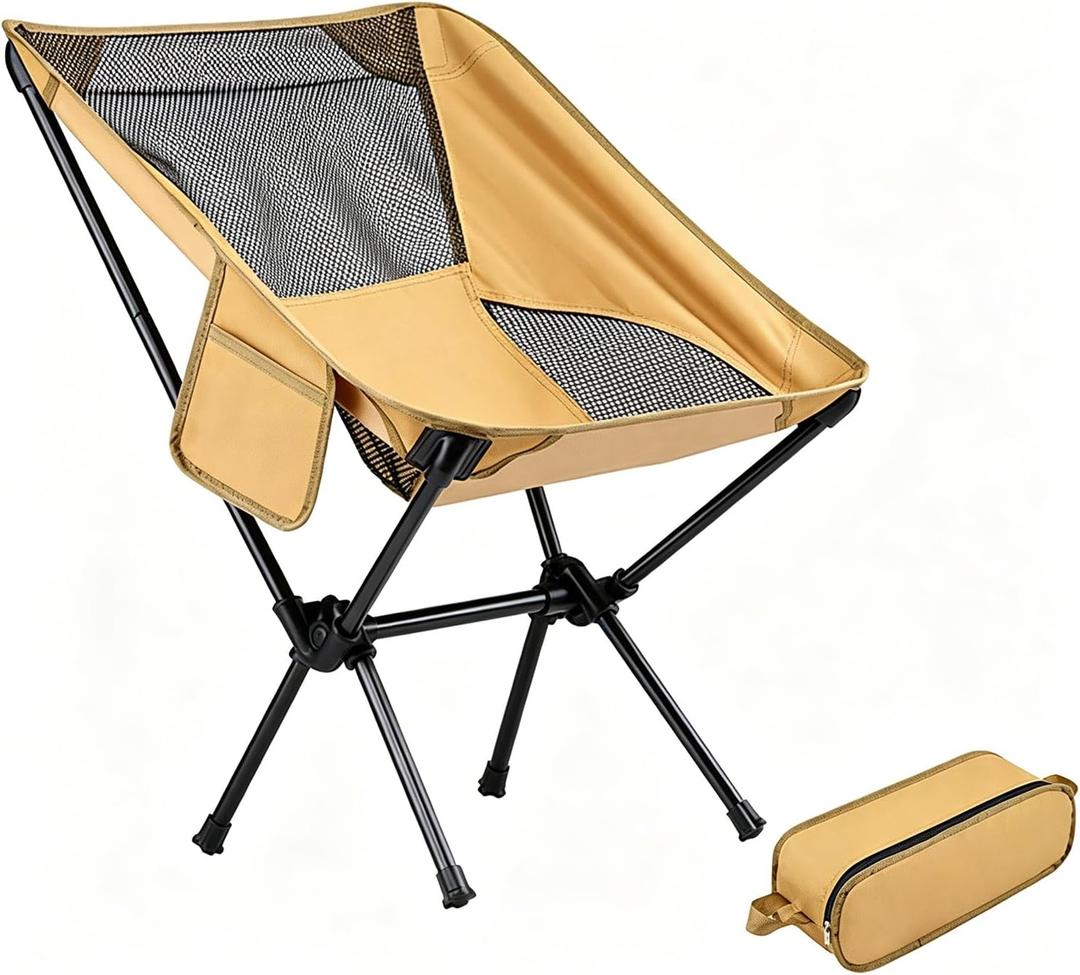 Wind Tour Portable Camping Chair Backpacking Chair The 4th Generation Folding Chair Compact Foldable Chairs for Hiking Mountaineering, BeachMesh Khaki