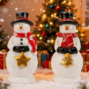 OneBird 2pcs Christmas Snowman Figurines 6in - Resin Outdoor Indoor Decoration, Holiday Snowman Statues for Patio Lawn Yard, Birthday Gifts for Women, Mom Grandma