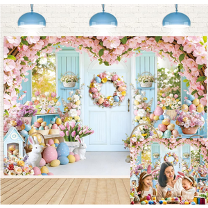 Easter Backdrop Spring Floral Bunny Colorful Eggs Photography Background Happy Easter Children Birthday Party Baby Shower Decoration Photo Booth Props Event Supplies 7x5FT
