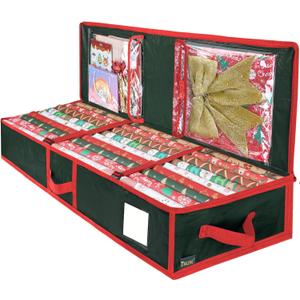 BALEINE Soft Christmas Wrapping Paper Storage Bag, 40" Durable PE Gift Wrap Storage Bag with Flexible Partitions and Pockets for Ribbon, Accessories (Green) 
