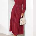 dowerme Women's Casual Dresses 2025 Fall Fashion Long Sleeve Button Up Floral Print Belted Tiered Boho Maxi Party Dress (Red, M)