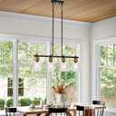 RTCTE Black Pendant Lights Kitchen Island, Farmhouse Chandeliers for Dining Room, Linear Island Lights with Jute Rope & Clear Glass Shades(Black 4 Light)