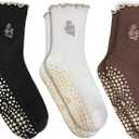 3 Pairs Cute Pilates Grip Socks for Women, Ruffle Yoga Non Slip Barre Socks for Workout & Dance