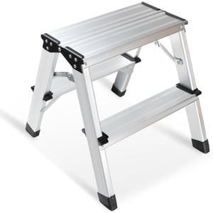 2 Step Ladder, Aluminum Folding Step Ladder, Portable Small Kitchen Step Stool, Lightweight with Widen Pedals by Glosiory, Solid Handy Metal Step Stool for Home, Kitchen, RV, SUV, Garage, 330lbs