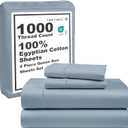 LANE LINEN 100% Egyptian Cotton Queen Sheet Set, 16 inch Deep Pocket Fully Elasticized French Reinforced Pocket Seams for Soft, Comfy & Fresh Bed Eco Friendly Cooling Sheets Queen -Blue (22. Sky Blue)
