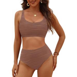 VIMPUNEC High Waisted Bikini Sets for Women Two Piece Tummy Control Swimsuits Sporty High Cut Bathing Suit, Medium