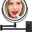 Wall Mounted Lighted Makeup Mirror - Swing Arm Vanity Mirror with Lights and 10X Magnification for Bathroom - Includes Rechargeable LED Cable and Instruction Manual