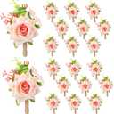 Sherr 12 Pcs Boutonniere for Men Wedding Flower Boutonniere Rose Corsage Set with Pin for Groom Groomsmen Prom Western Wedding Anniversary Dinner Fall Party Decor(Pink)