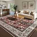 Softlife Washable Rug for Living Room, Non-Slip Rugs for Kitchen, 6x9 Oriental Indoor Mat Under Dinning Table, Mordern Print Home Carpets with Rubber Backing for Kids, Maroon and Beige