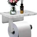 Toilet Paper Holder with Natural Marble Shelf for Bathroom Washroom,Wall Mounted Tissue Holder Suitable for Mega Roll (Brushed Nickel,Small 6.7 * 4.3 in)