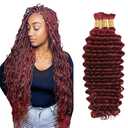 #99J Burgundy Human Braiding Hair Deep Wave Bulk 16 16 16 Inch Light Wine Red Deep Wave Braids Human Hair Extensions Unprocessed Virgin Remy Hair 3 Bundle 50 Gram Per Bundle