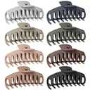 TOCESS Hair Claw Clips for Women  Large Clips for Thin Thick Hair Big Neutral Claw for Curly Hair Matte Nonslip Strong Hold 4.33 Inch Jumbo Claws Jaw Set (8 Pcs) (Rounded A.Black, Gray, Brown, Beige)