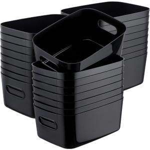 Leinuosen 21 Pack Plastic Storage Baskets Plastic Storage Bins Pantry Organizer Bins for Kitchen Freezer Cabinet Closet Bathroom Under Sink Laundry Room Bedrooms Countertops Shelve(Black)
