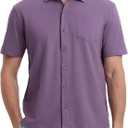 VEBOON Men's Short Sleeve Button Down Shirts Cotton Lightweight Stretch Moisture Wicking Dress Shirt with Pocket (XXL)