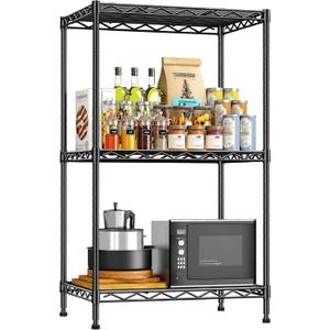 3 Tier Metal Wire Storage Shelves,Adjustable Small Wire Shelving Unit,Utility Storage Rack for Kitchen,Bedroom,Laundry Room,Pantry & Office,17.7Wx11.8Dx35.4H,Black