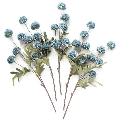 Floroom 5pcs Dusty Blue Faux Silk Mums Artificial Flowers, Bulk Fake Small Mini Chrysanthemums with Stems for DIY Slate Blue Wedding Centerpieces Floral Arrangements Vase Fillers Home Decorations