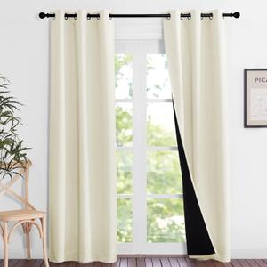 NICETOWN Living Room Completely Shaded Draperies, Privacy Protection & Noise Reducing Ring Top Drapes, Black Lined Insulated Window Treatment Blackout Curtain Panels (Beige, 2 Pieces, W37 x L84)
