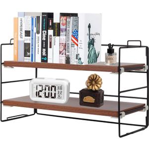 ShellKingdom Desk Shelf Organizer, 2 Tier Desktop Shelves, Adjustable Bookshelf Storage Rack and Office Cubicle Decor for Tabletop, School, Office, Dorm Organization (Black Frame + Wood Board)