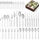 KINGSTONE Silverware Set with Serving Utensils, 45 Piece Flatware Set for 8, 18/10 Cutlery Set with 5 Pieces Serving Utensil Set Modern and Original Design Dishwasher Safe