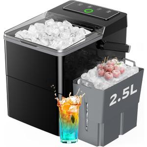 Silonn Ice Maker Countertop with Expandable 2.5L Ice Basket & 1.8L Water Tank, 9 Bullet Ice Cubes in 6 Mins, Portable Ice Maker with LED Touch Control, Self-Cleaning, 2 Ice Sizes for Home Kitchen (Midnight)