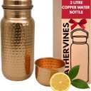 2 Litre Pure Copper Water Bottle for Drinking 76 oz with Lid| Leak Proof Ayurvedic Vessel to Support Digestion, Immunity | Lightweight, Eco-Friendly