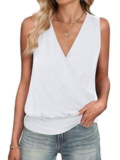 ANRABESS Womens V Neck Tank Tops Wrap Banded Hem Shirts Sleeveless Ruched Going Out Blouse 2026 Summer Fashion Clothing White XX-Large