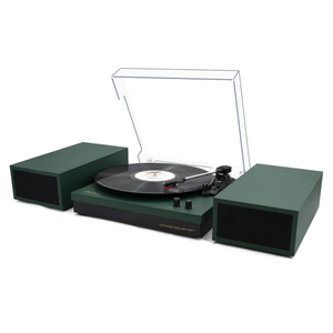 LP&No.1 Record Player with Stereo Bookshelf Speakers, Vintage 3-Speed Belt Drive Turntable, Wireless Input, RCA Output, Auto Stop Function | Dark Green