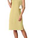 GRECERELLE 2026 Women Summer Round Neck Casual Loose Split Wrinkle-Free Midi Dress with Pockets (M, Mustard Yellow)