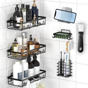 Rustproof Shower Caddy Hanging 7-Pack, Adhesive Shower Shelves Set, No Drillin Shower Organizer for Inside Shower, Wall-Mounted Bathroom Shower Baskets, Removable RV Shower Racks, Shower Organization