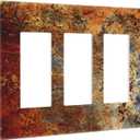 Rust Red Rusty Copper Metal Print Triple Decorator Light Switch Cover 3 Gang GFCI/Rocker Wallplate Decorative Electrical Faceplate Switchplate Dimmer Screwless