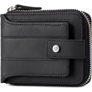Genuine Leather Bifold Wallet for Men RFID Blocking Zip Coin Pocket 13 Card Slots ID Window Gift (Black01)