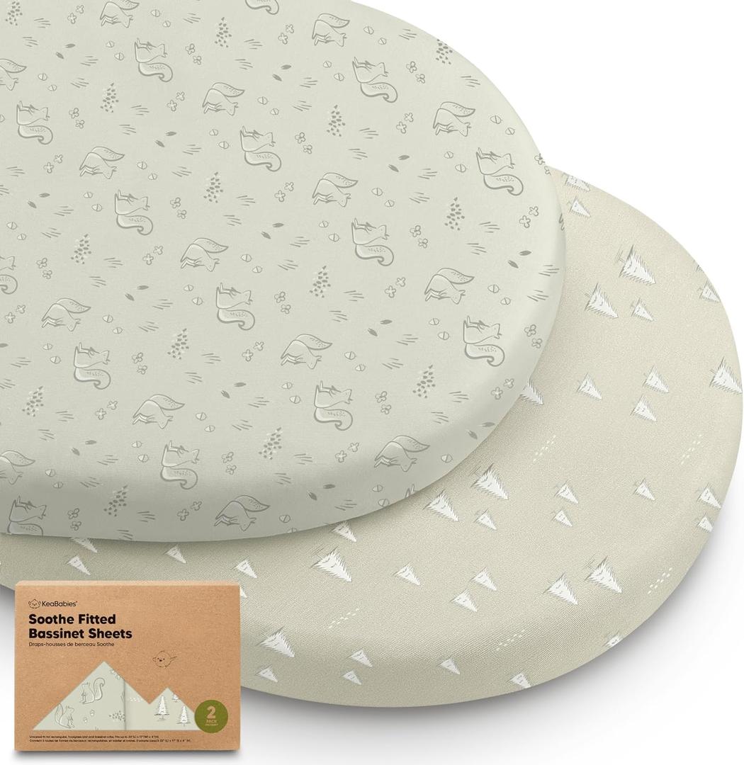2-Pack Organic Bassinet Sheets for Girls, Boys - 100% Cotton Bassinet Mattress Sheets Compatible with Halo Bassinest Swivel Sleeper, Graco, Baby Delight, Chicco, Fitted Bassinet Sheets (Pine Grove) (33"x 17")