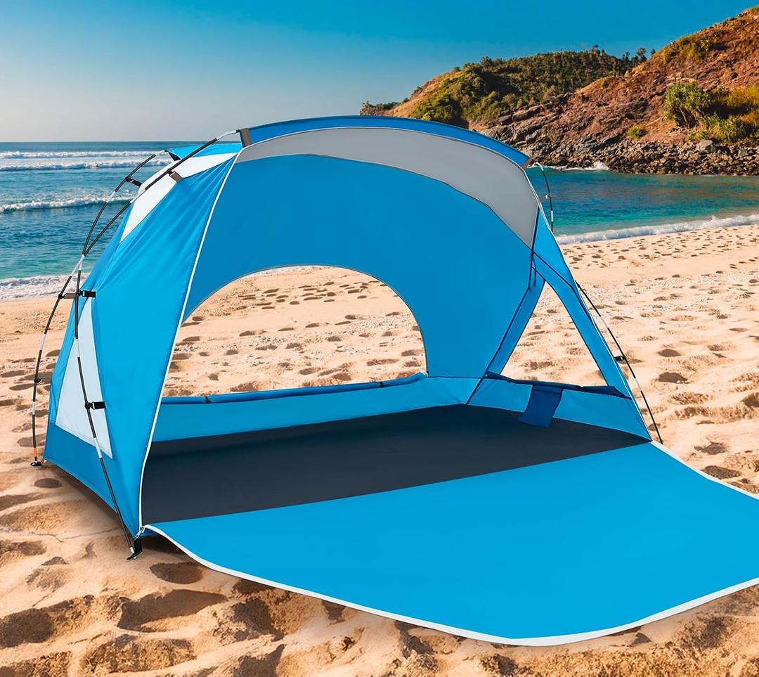 Beach Tent, Portable Sun Shelter for 2/3/4/6-8 Person with UPF 50+ UV Protection, Easy Setup Waterproof Beach Shade Canopy Cabana for Family Outdoor and Picnics, Fishing with Carrying Bag (Blue)